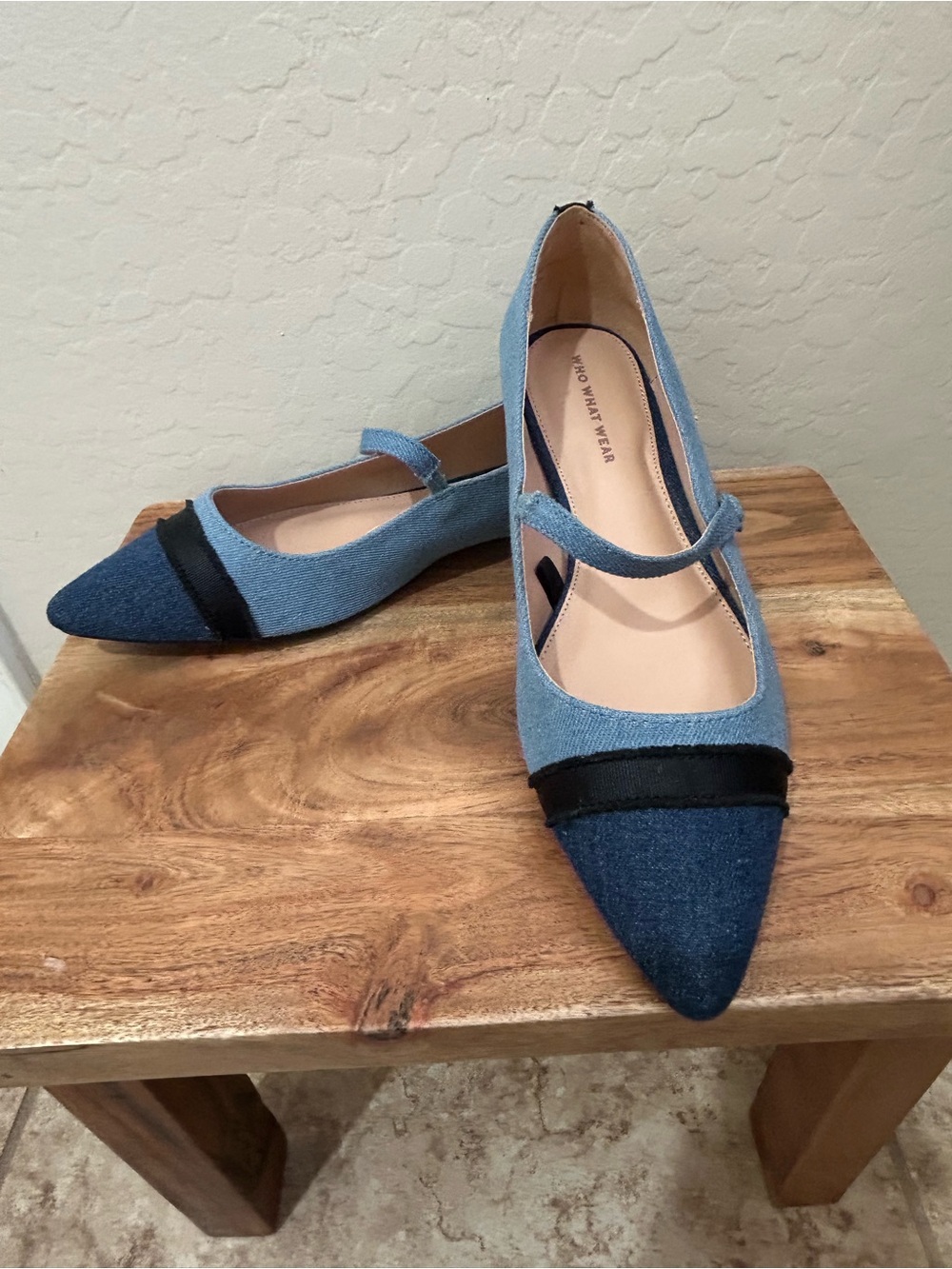 Who What Wear Two-Tone Denim Blue Pointed Mary Jane Flats LIKE NEW